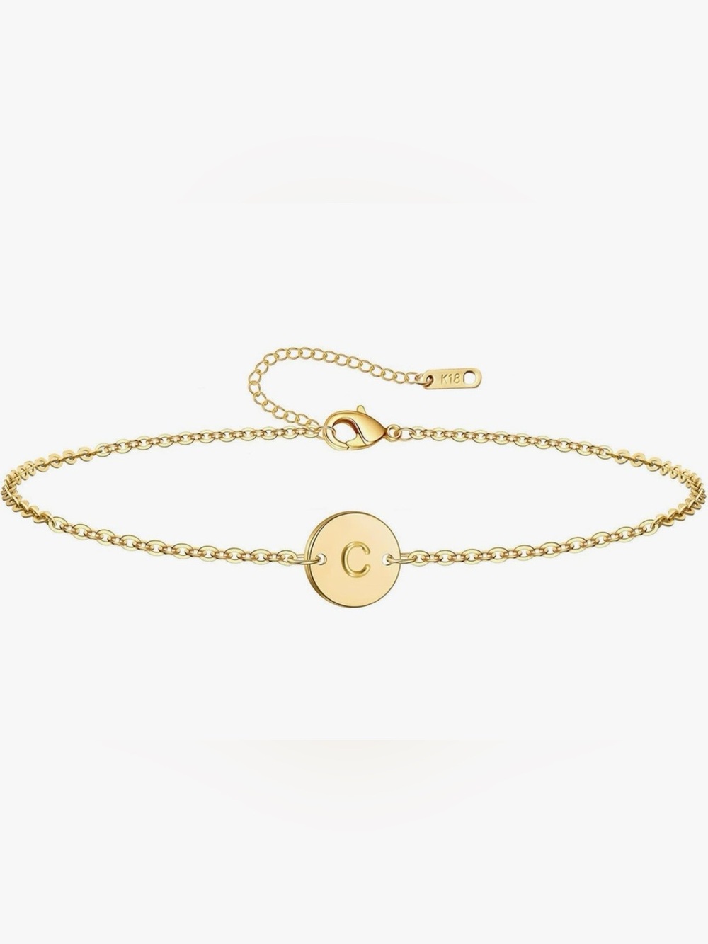 18k Gold-Plated Over Stainless Steel Letter C Initial Charm Bracelet NWT